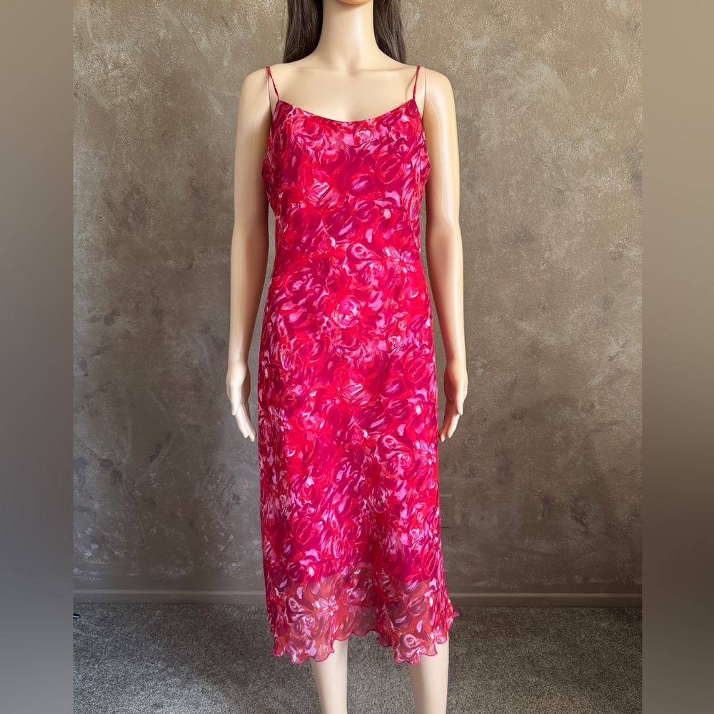 NWOT Red Pink Floral Midi Dress Sz M Vintage Y2K Dress Feminine Dress